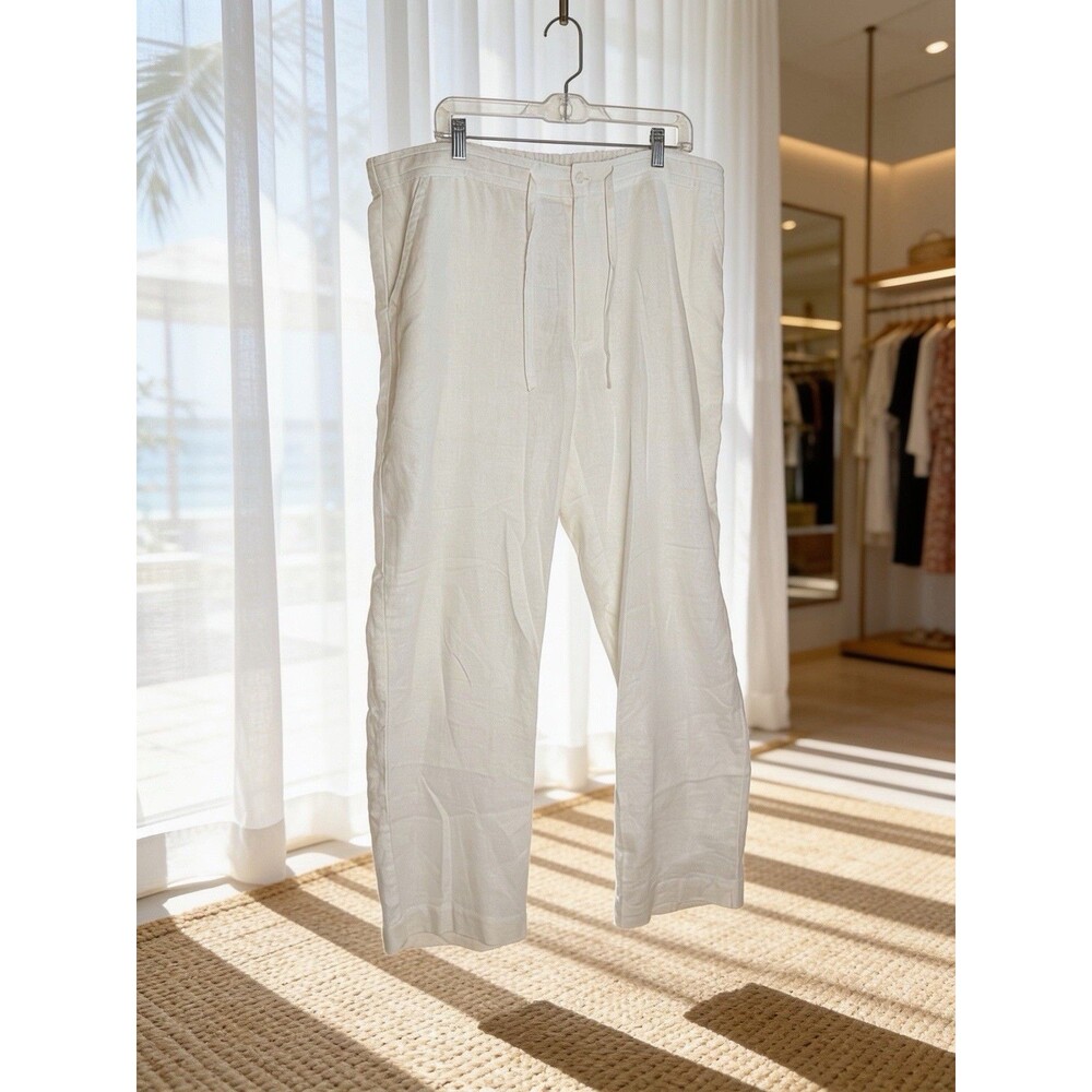 Cubavera Pants Mens XLarge White Linen Blend Straight Leg Travel Beach Casual